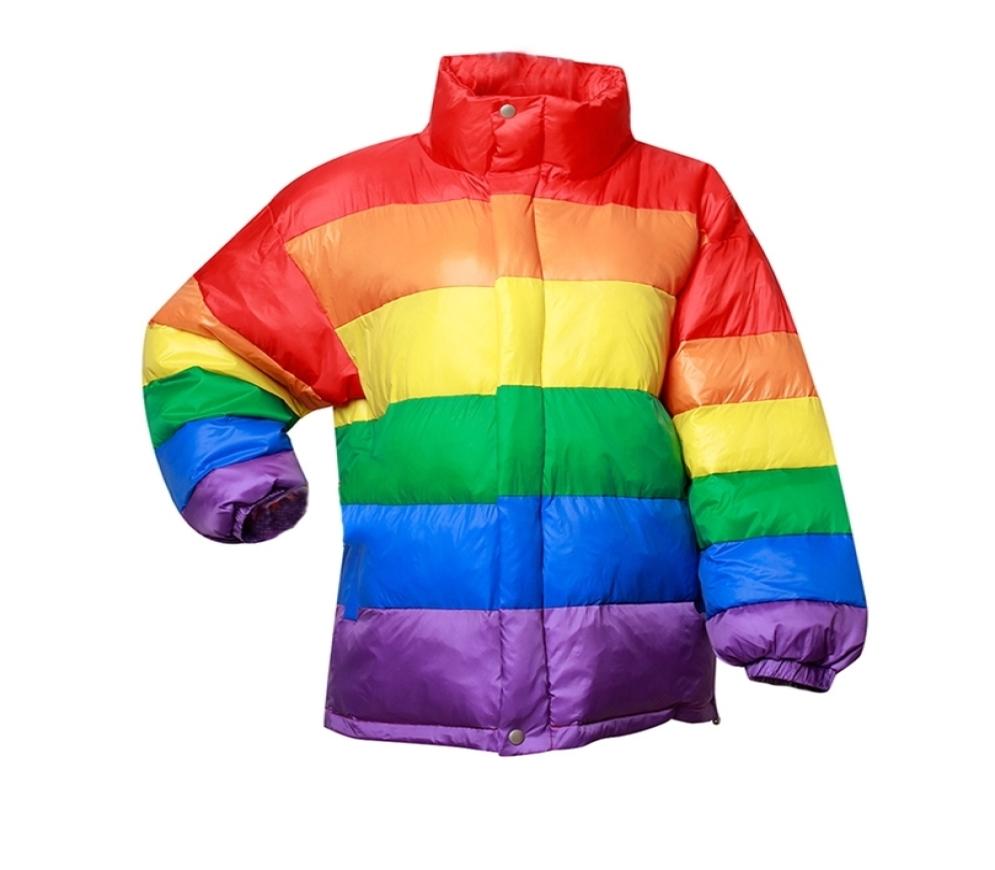 

Winter Casual Down Cotton Jacket Women Rainbow Wadded Parka Plus Size Loose Striped Coat Femme Chaqueta Mujer 2102037484599, Purple