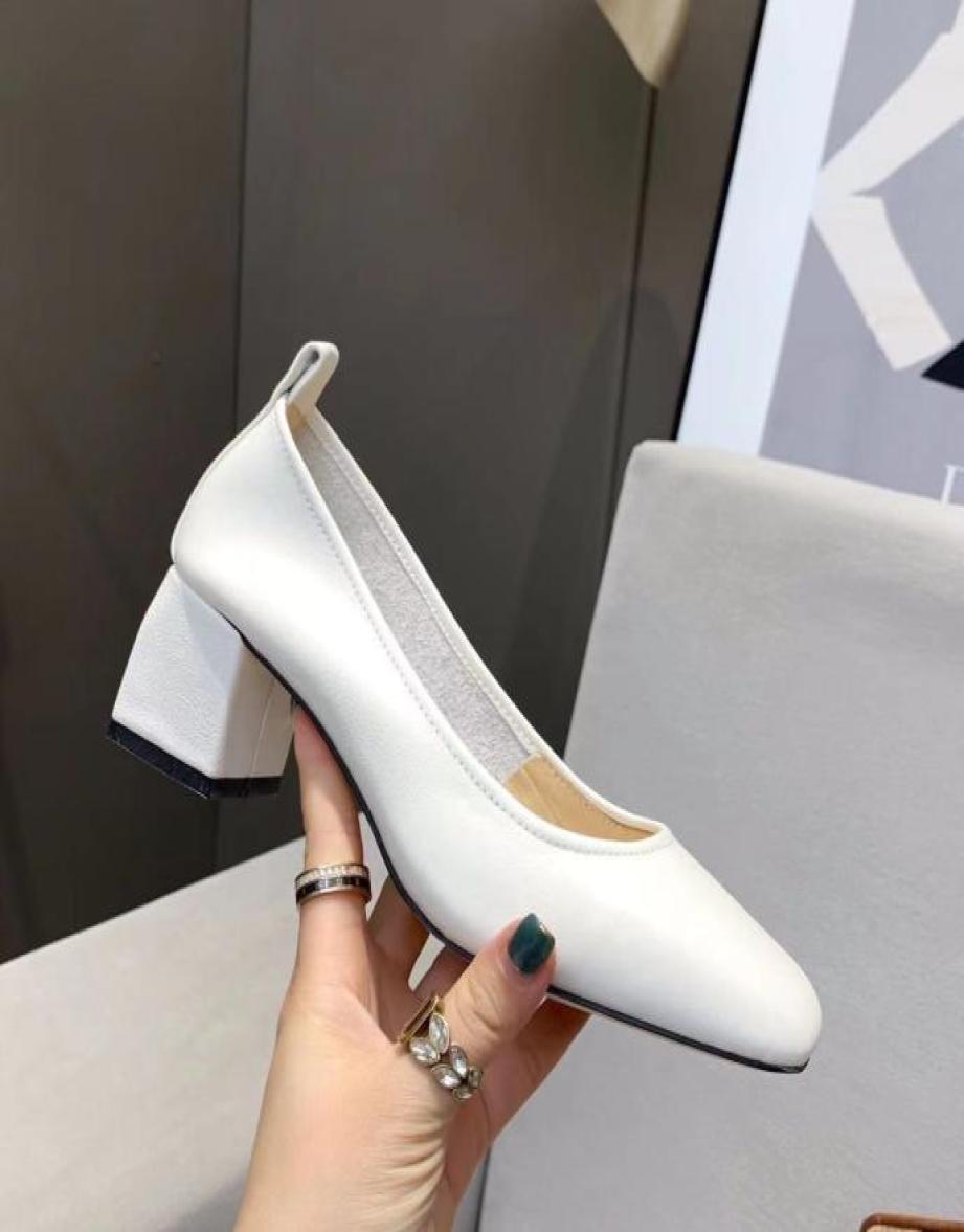 

stylishbox 05030121 40 blackwhite calf skin genuine leather chunky kitten heels square toe shoes work4743984, White
