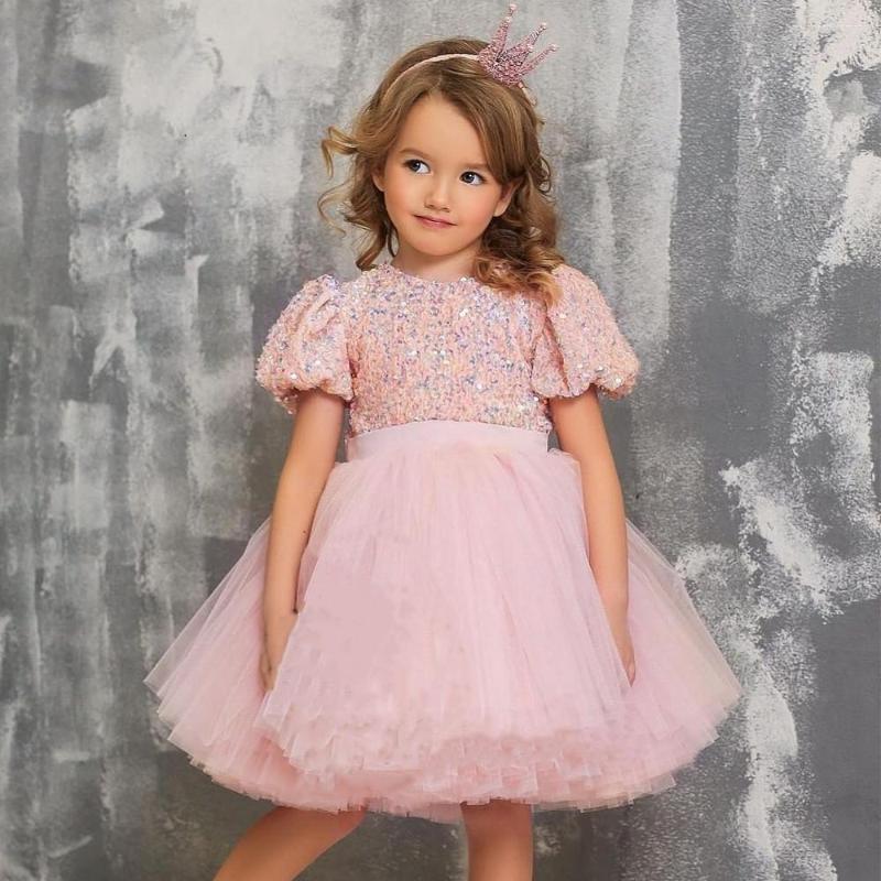 

Girl Dresses Kids For Toddler Sequined Lace Princess Formal Evening Elegant Prom Gown Vintage Birthday Dress, Pink