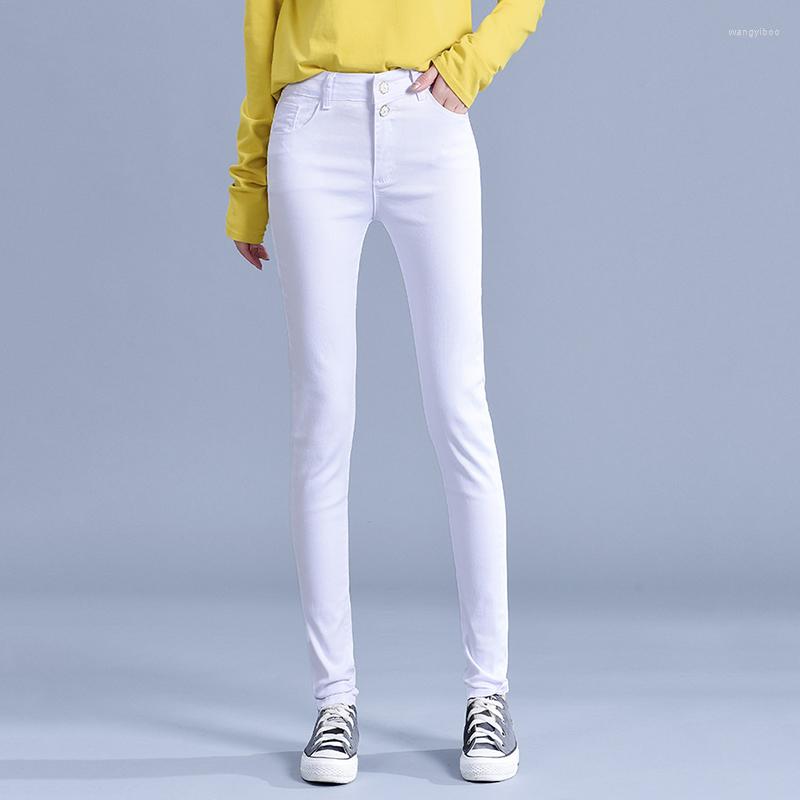 

Women's Jeans Women's White Skinny Spring Casual Mid Waist Pencil Denim Pants Female Plus Size 26-34 Stretch Solid Bottom Trousers, Black