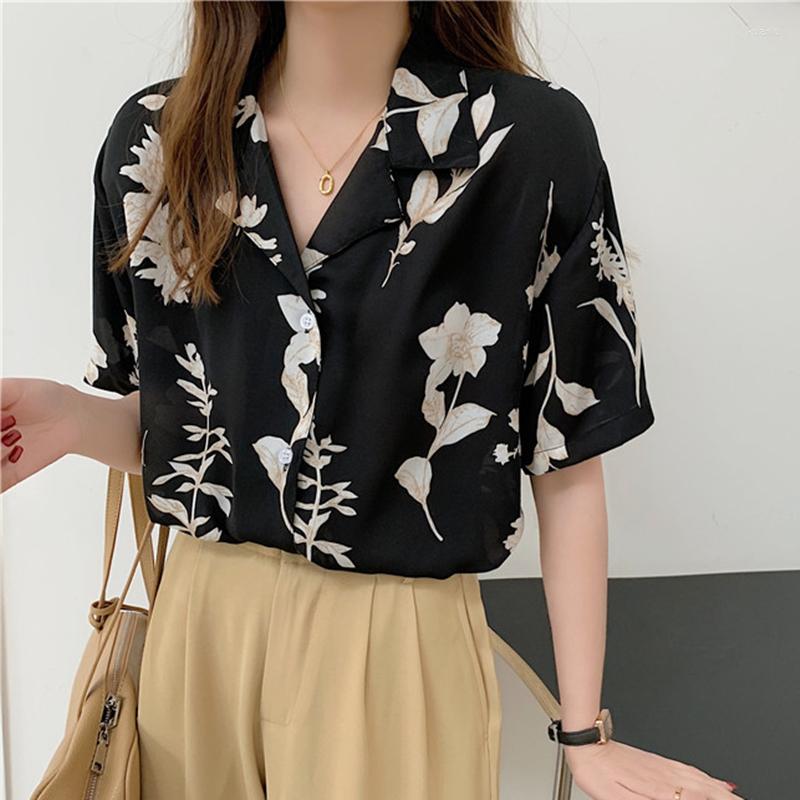 

Women' Blouses Japan Style Vintage Apricot Flower Shirts Elegant Ladies Notched Button Up Shirt Loose Summer Chiffon Korean Fashion Tee, Sleeveless style2