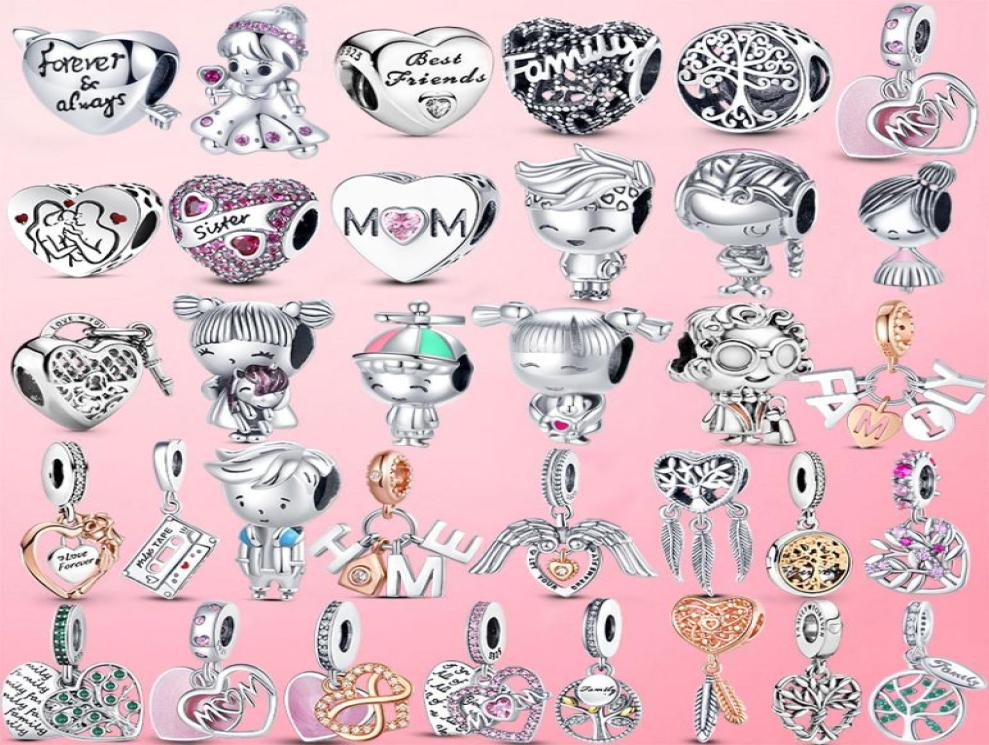 

2021 925 Sterling Silver Girls Boys Mom Heart Dangle Charm Family Tree Bead Fit Pandora Bracelet Silver Jewelry DIY Thanksgiving5372158