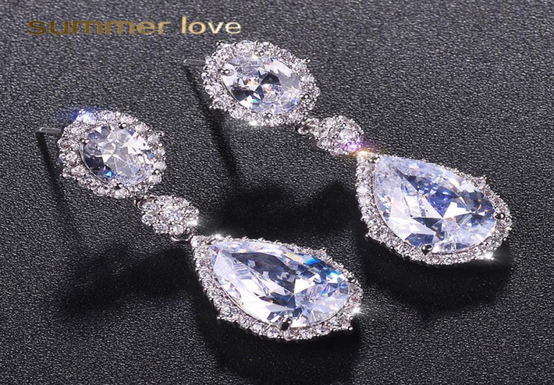 

Fashion Silver Plated 3A Cubic Zirconia Waterdrop Drop Earring For Women Elegant Copper Inlaid CZ Earring Gift For Brides Bridesma9550521