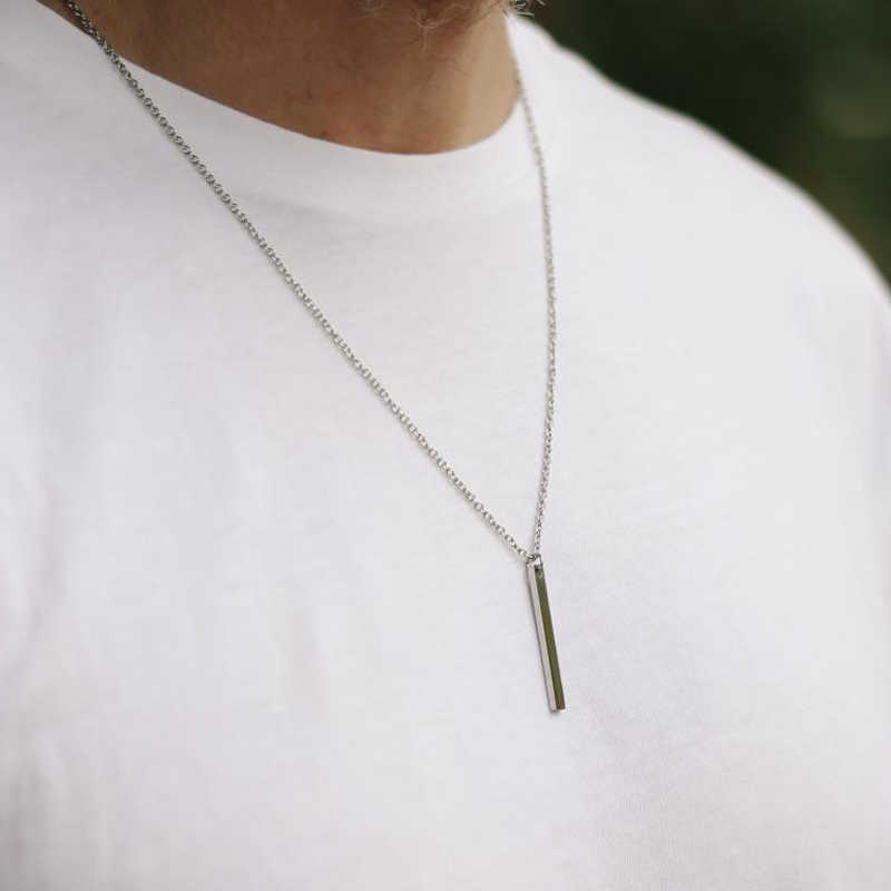 

Pendant Necklaces 2020 New Fashion Rectangle Bar Necklace Men Waterproof Stainless Steel Chain Pendant Necklace For Men Jewelry Gift AA230526