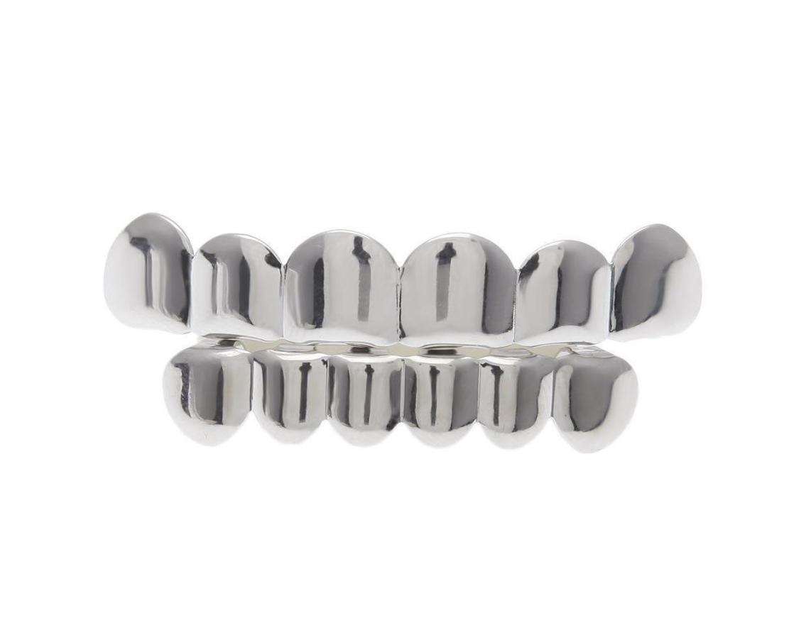 

New Custom Fit Gold Plated Hip Hop Rock Teeth Grillz Caps Top Bottom Grill Set For Christmas Party Vampire Teeth9477725