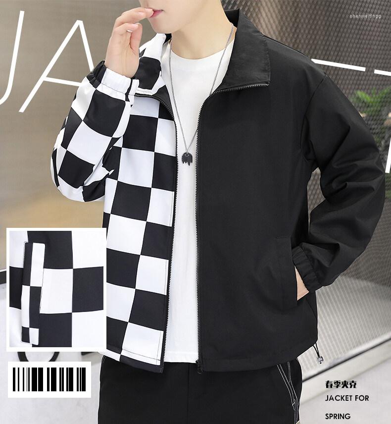 

Men's Jackets Jacket Men's 2023 Autumn Long Sleeve Casual Trend Contrasting Patchwork Stand Collar And Coats Fashion Streetwear, 213 black white