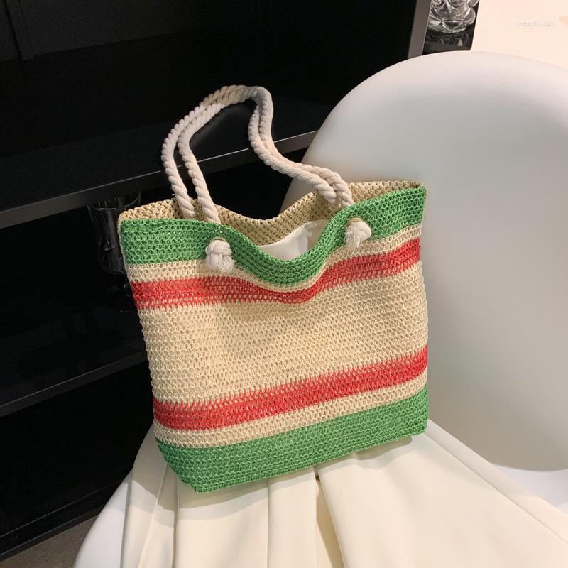 

Evening Bags Simple And Large-capacity Straw Woven Bag Fashion Silk Scarf Women's Shoulder Trendy Handbags For Women B638