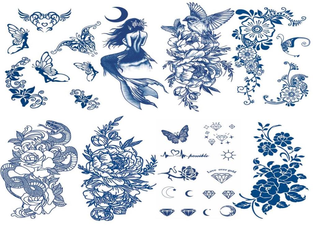 

Temporary Tattoos Tattoo For Women Semipermanent Waterproof Longlasting 2 Weeks Dark Blue Realistic Flower Fake Drop Deliv Topscis8700955