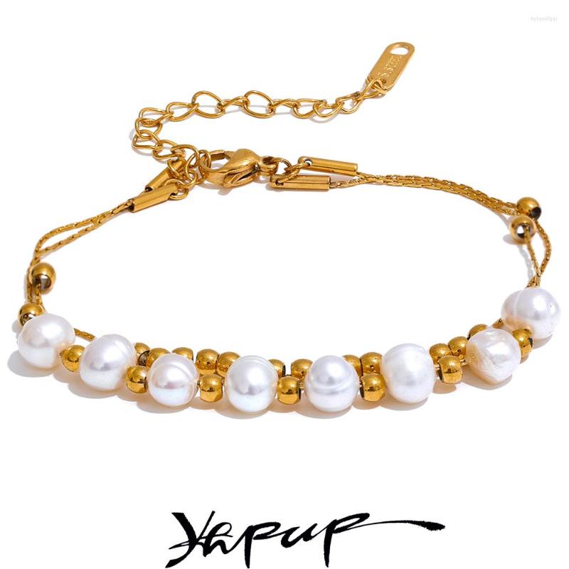 

Charm Bracelets Yhpup Natural Freshwater Pearls Bead Chain Stainless Steel Waterproof Bracelet Bangle For Women Fashion Handmade Jewelry