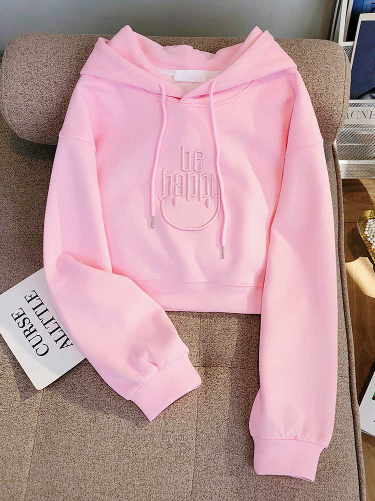 

Hooded Sweater Pink for Women Spring and Autumn 2023 New Design Sense Embroidery Letter Small Short Top Fashion, Pink (lining version)