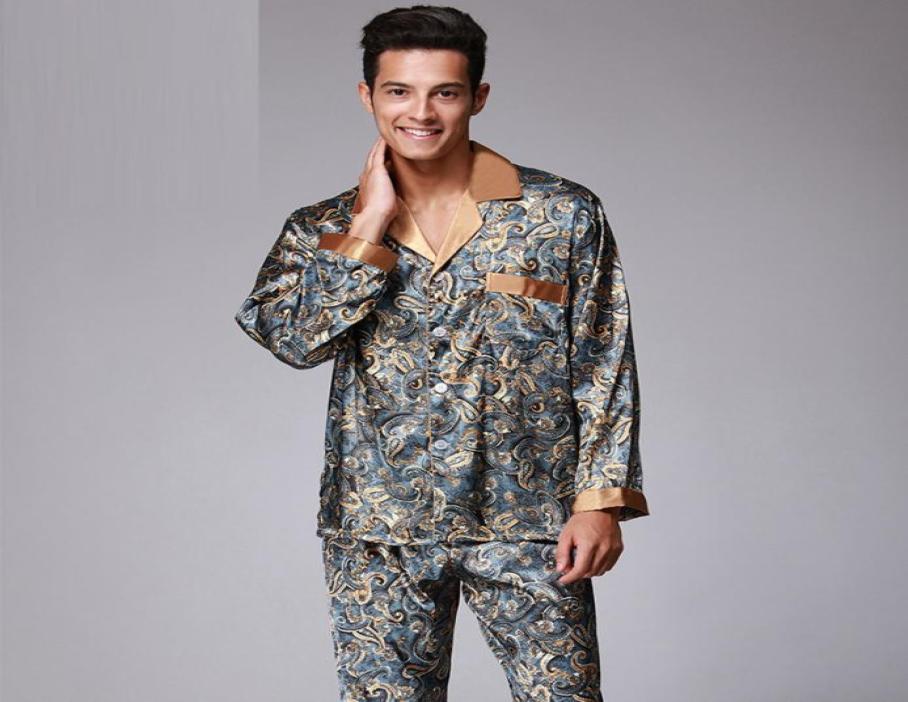 

Man039s Fashion V Neck Fake Silk Pajamas for Men with L XL XXL Size with Printing Open Shirt with Button Sleepwear For Men Long4897025, Lavender