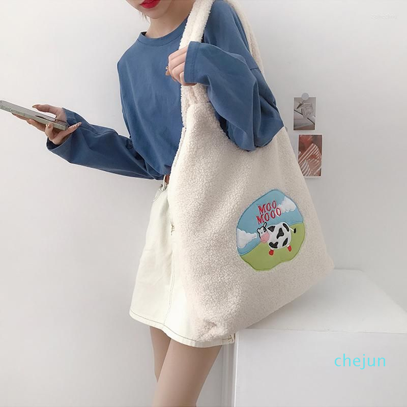 

Evening Bags Women Sweet Milk Shoulder Bag Plush Canvas Handbag Tote Large Capacity, Plush moo