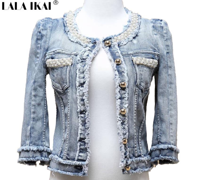 

Whole Women Pearl Jacket Distressed Short Denim Coat Fringe Jeans Women039s Jacket Beading Denim Jackets Outerwear TOP354 9352010, Beige