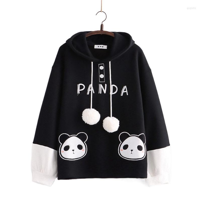 

Women's Hoodies & Sweatshirts Women Kawaii Harajuku Color Matching Panda Plus Velvet Warm Patchwork Hooded Sweatshirt Female Thick Pullovers, Black