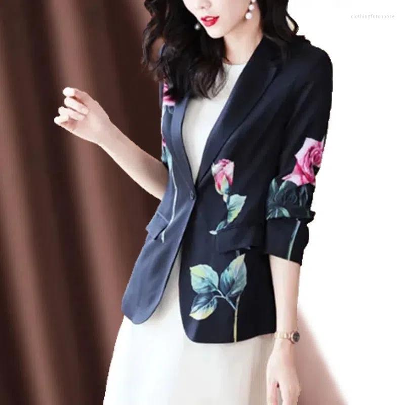 

Women's Suits Women Blazer Print Suit Jacket 2023 Spring Summer Temperament Slim Fashion Printed Top Female Loose Thin Coat, Green