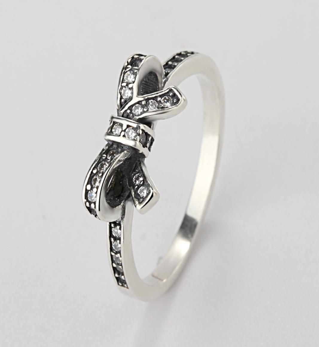 

A whole 925 Silver Bow diamond ring Fit Pandora Cubic Zirconia Anniversary Jewelry for Women Christmas gift6627301