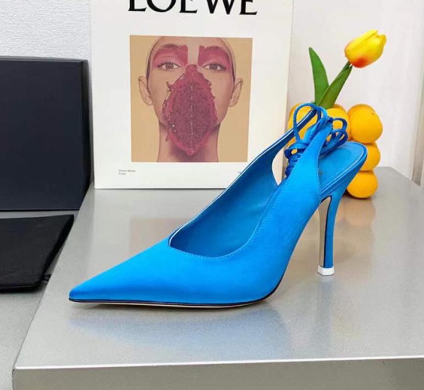 

Latest fashion highheeled dress women039s shoes blue silk sexy lace up rope winding Luxury Designer Sandals 90mmleather soled 6694507, Fuchsia