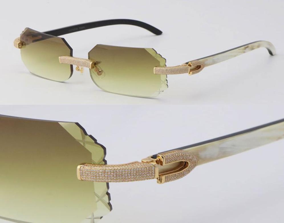 

2022 New Micropaved Sunglasses Rimless Diamond set Sun glasses Black Mix White Genuine Natural Buffalo Horn Frame Men Women with 5829155