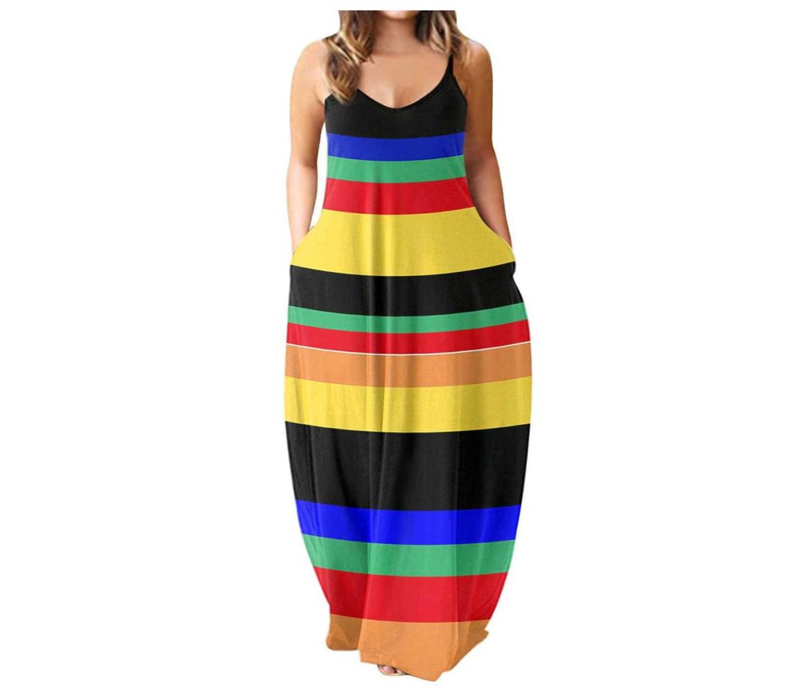 

Summer Sexy Spaghetti Strap Beach Vacation Long Plus Size Dress Women Sleeveless Vneck Floral Print Boho Maxi Party Dresses 5XL Q2256818, Brown