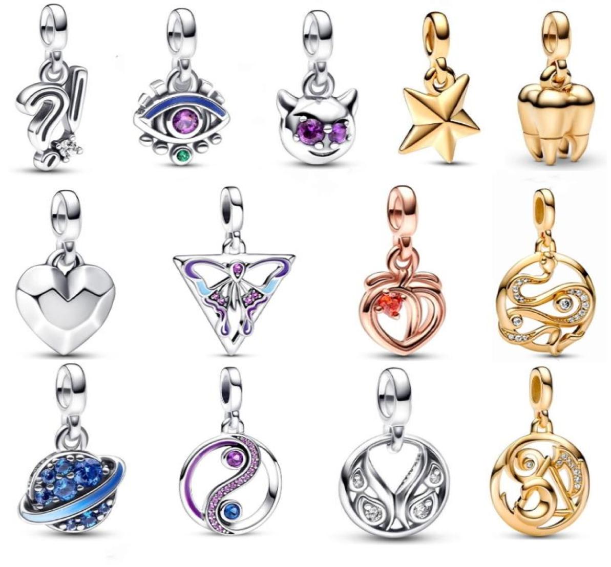 

2022 New In Winter Butterfly Charm Silver Beads Gradient Planet Tooth Peach Snake Heart Medallion Dangle Charms Fit ME Link Bracel8752283