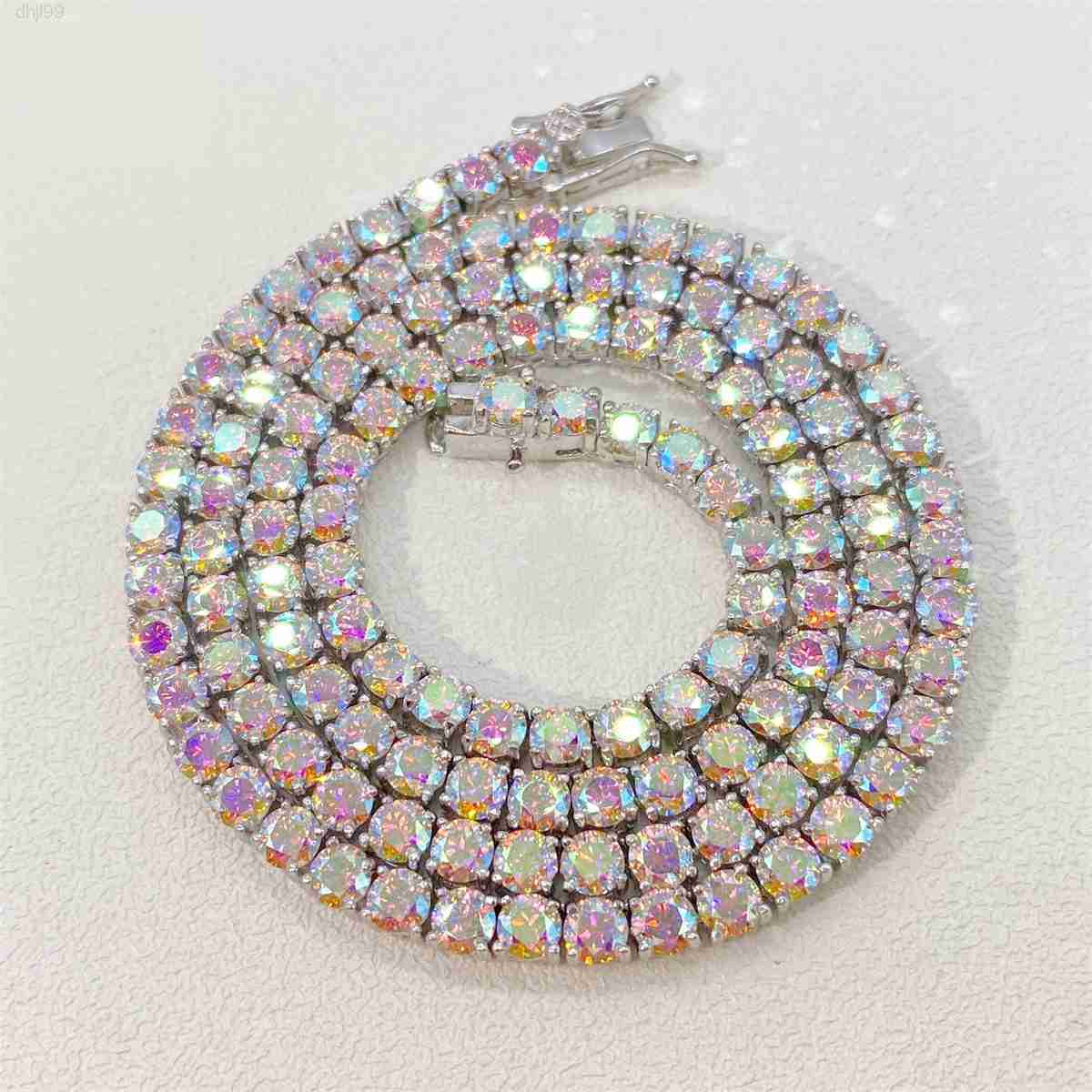 

3~5mm Necklace 925 Men Colorful Moissanite Cuban Chain Moissanite Tennis Chain
