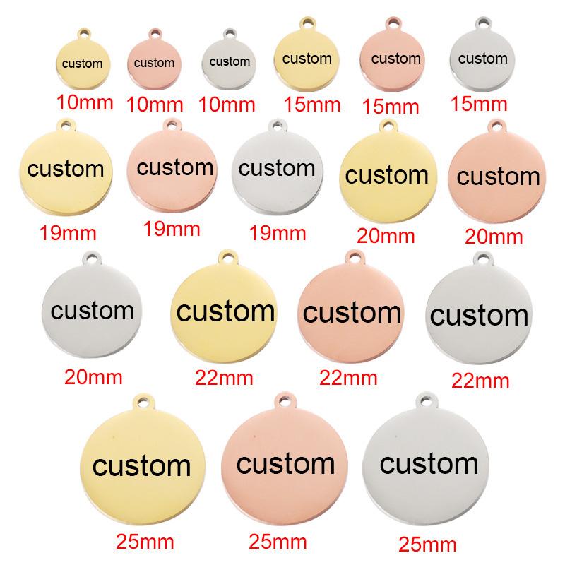 

Anklets 20pcs Customized Stainless Steel Laser Engraved Charms Personalized Round Custom Disc Jewelry Tags Many Size