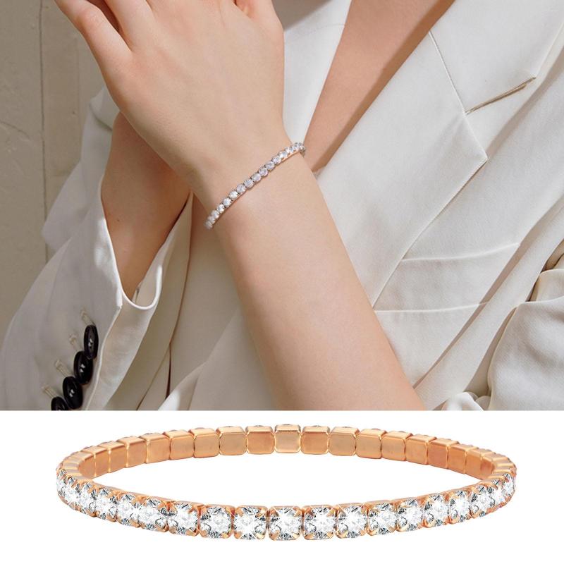 

Link Bracelets Cubic Zirconia Tennis Bracelet For Women Elastic Stainless Steel Rose Gold Color Hand Chain Minimalist Wholesale Jewelry