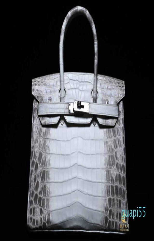 

BIRKINS Crocodile Leather Panlong No 9 Himalayan 30cm pure hand sewn platinum bag leather business retro hand7632944, Black