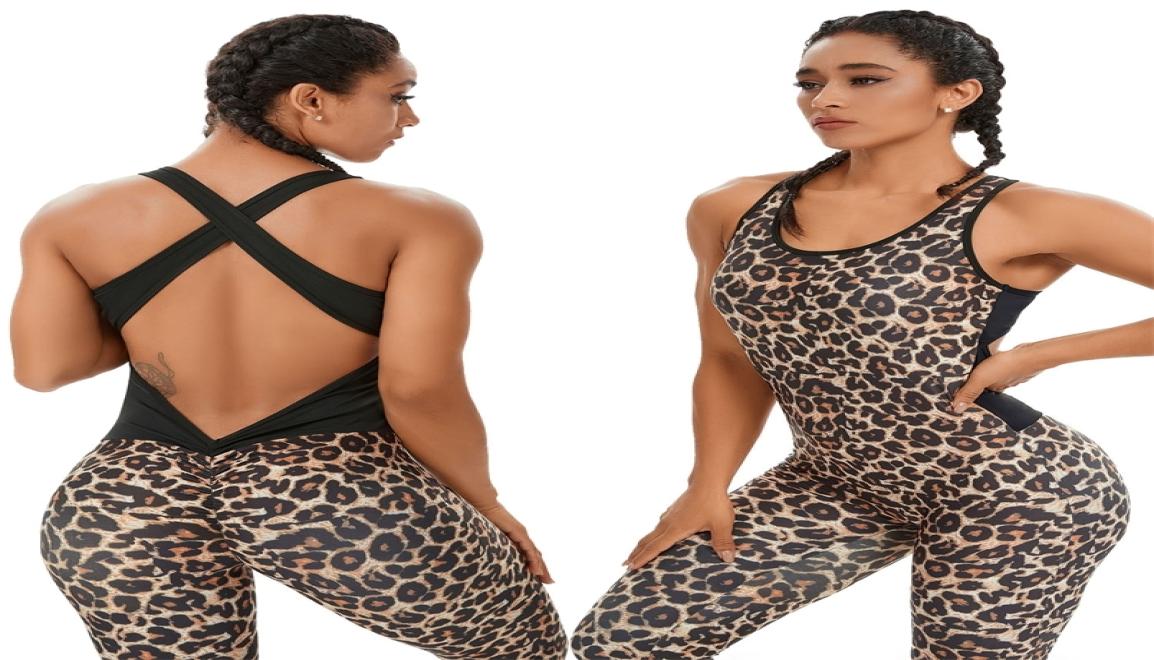 

Leopard Yoga Set Fitness Women Jumpsuit Sexy Sleeveless Tracksuit Sports Leggings Gym Backless Workout Sportswear 2204286409448, Pink