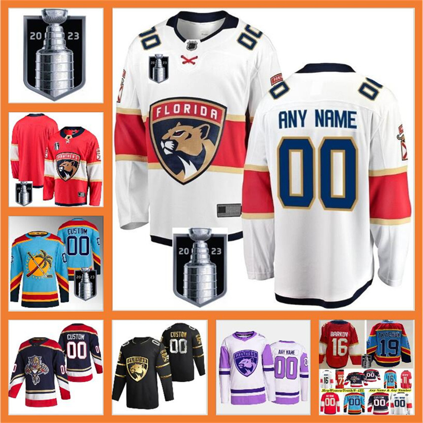 

2023 Stanley Cup Final Aleksander Barkov Hockey Jerseys Aaron Ekblad Matthew MNHLd Tkachuk Sergei Bobrovsky Jaromir Jagr Home Stitched Shirts, Color