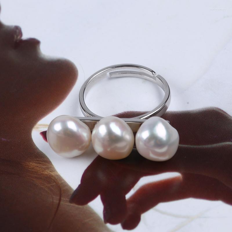 

Cluster Rings Fashion Natural White 9-9.5mm Freshwater Pearls Silver Ring Jewelry Women