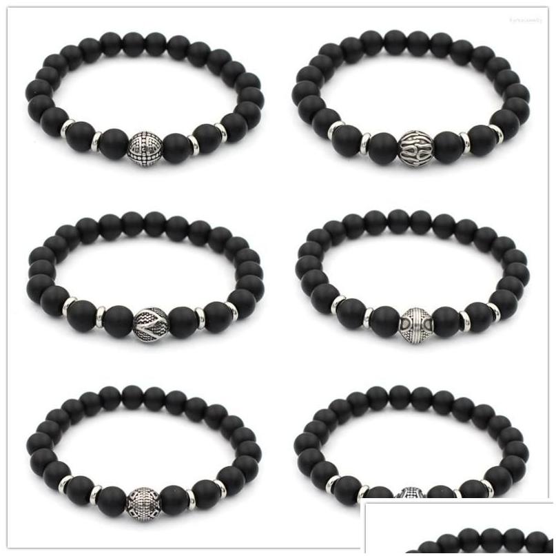 

Beaded Strand Fashion Stainless Steel Ball Bead Charms 8Mm Black Stone Stretch Bracelet For Men Women Drop Delivery Jewelry Bracelets Dhlzf