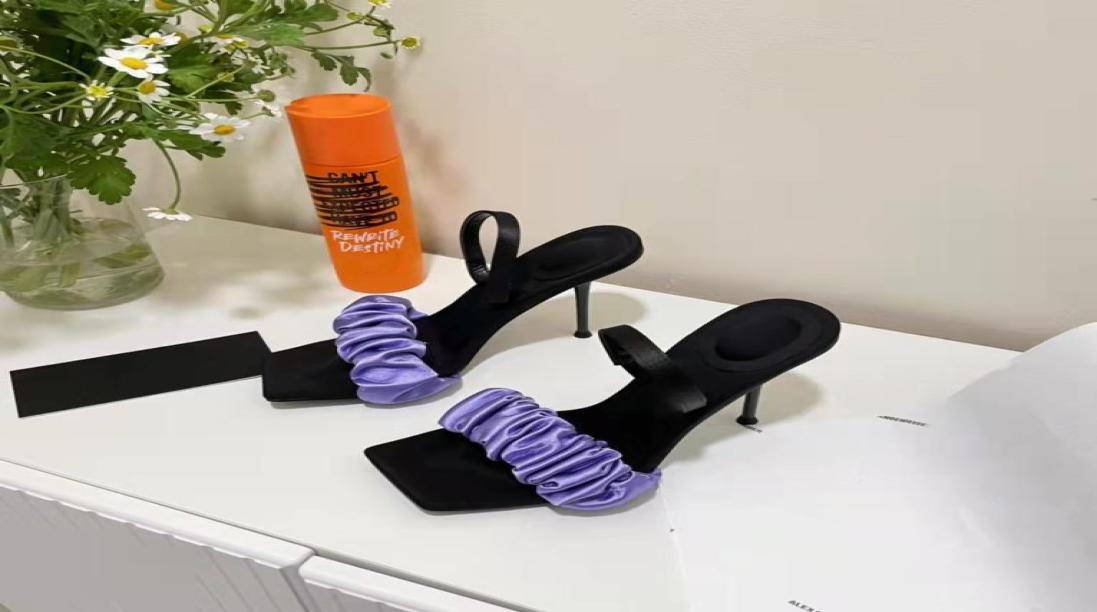 

Designer Sandals Women Shoes Luxury Julie Scrunchie Slingback Heel Slide Sandal in Satin Stiletto Heel Open Square Toes EU34409950363, Orange