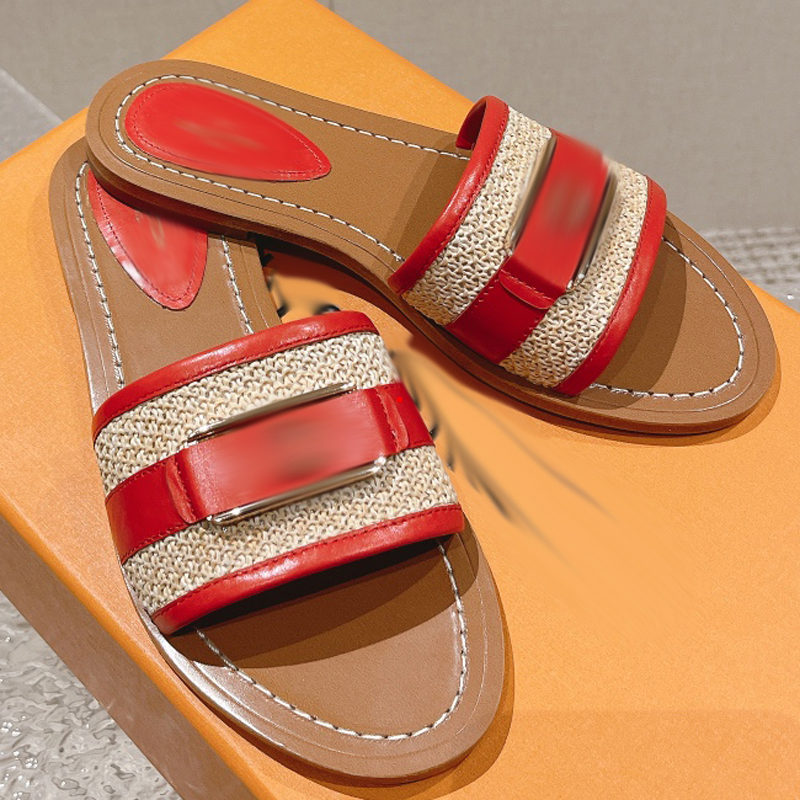 

2023 Fashion Designer Comfort Sandal Slippers Women Leather Shoes Womens Luxury Metal Decoration slipper Summer Casual Shoe Beach Flip Flops Size 35-40 -235, Picture color