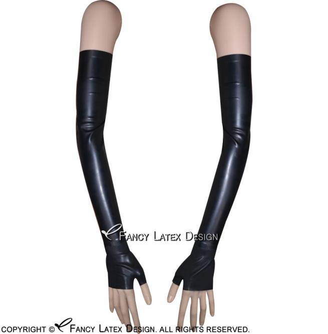 

Black Sexy Long Latex Gloves Fingerless Buckles Rubber Mittens Plus Size 00151454788, Orange