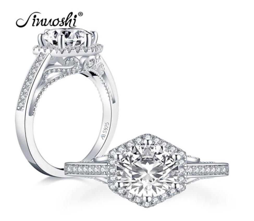 

AINUOSHI Luxury 925 Sterling Silver 2CT Round Cut Halo Ring Engagement Simulated Diamond Wedding Geometric Silver Ring Jewelry Y201537393