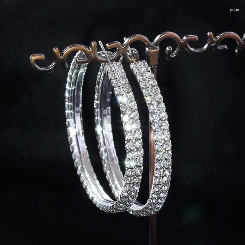 

Hoop Earrings 4cm5cm6cm Women's Large Shiny Big Double Row Diamonds Silver Color Circle Bridal Jewellery