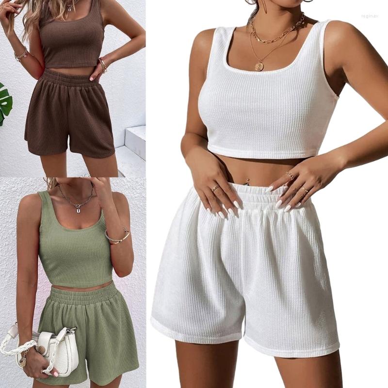 

Women's Tracksuits Ribbed Top And Shorts Set Women Tracksuit 2 Piece Two Outfits For Sexy Lounge, Matcha color