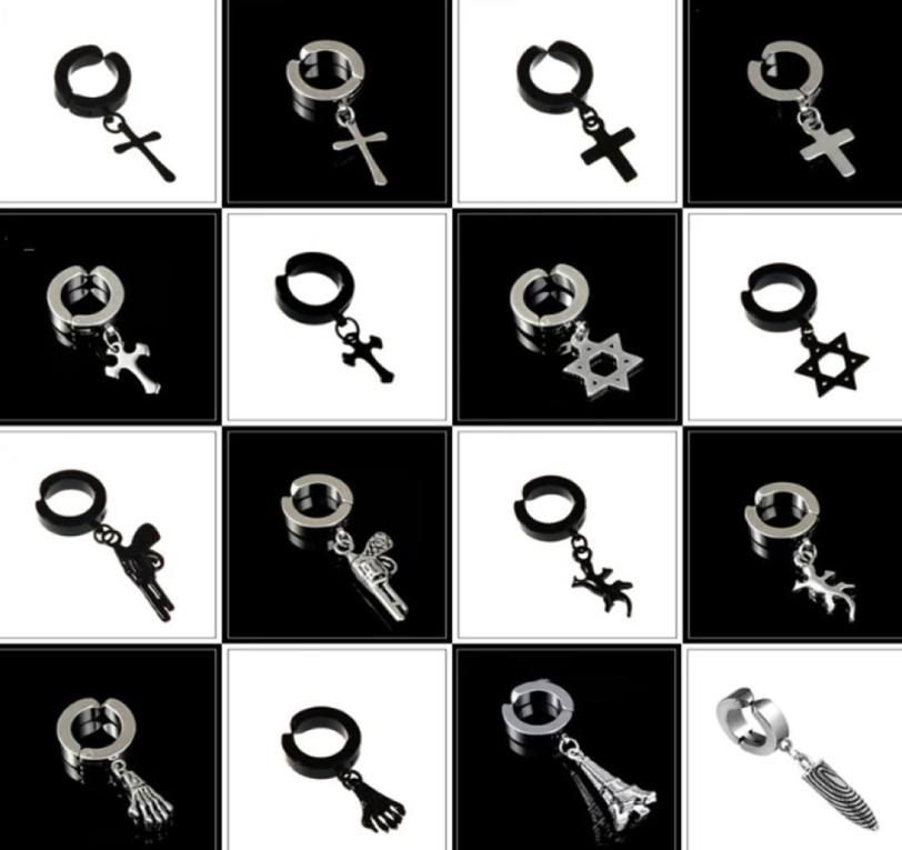 

Titanium Steel Ear Cuff Punk Rock Dangle Cross Feather Star Hand Ear Cuffs Non piercing For Men and Women3780104