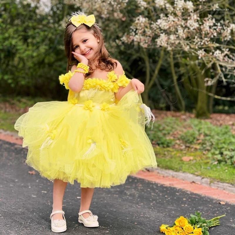 

Girl Dresses Custom Puffy Tulle Flower Dress Off The Shoulder Infant Birthday Party Gown Toddler Pageant First Communion, Custom color