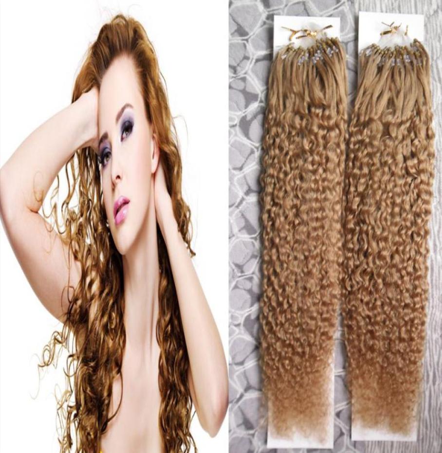 

Brazilian kinky curly Micro Loop Ring Links Human Hair Extensions Brown Blonde Remy Hair 200g 1gs Micro Bead Hair Pieces2520021