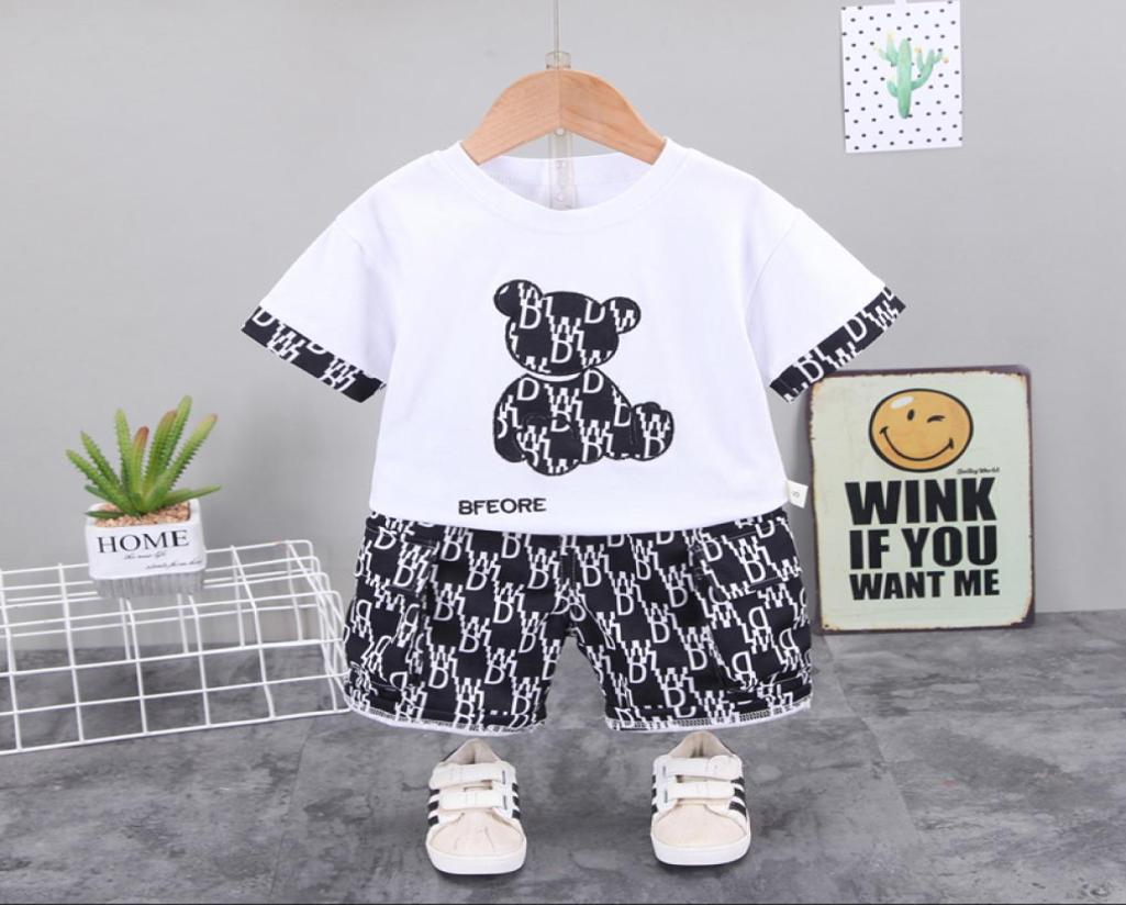 

New Summer Baby Girl Clothes Suit Boys Cotton Cartoon Bear TShirtShorts 2PcsSet Toddler Casual Costume Kids Tracksuits4125336, Black