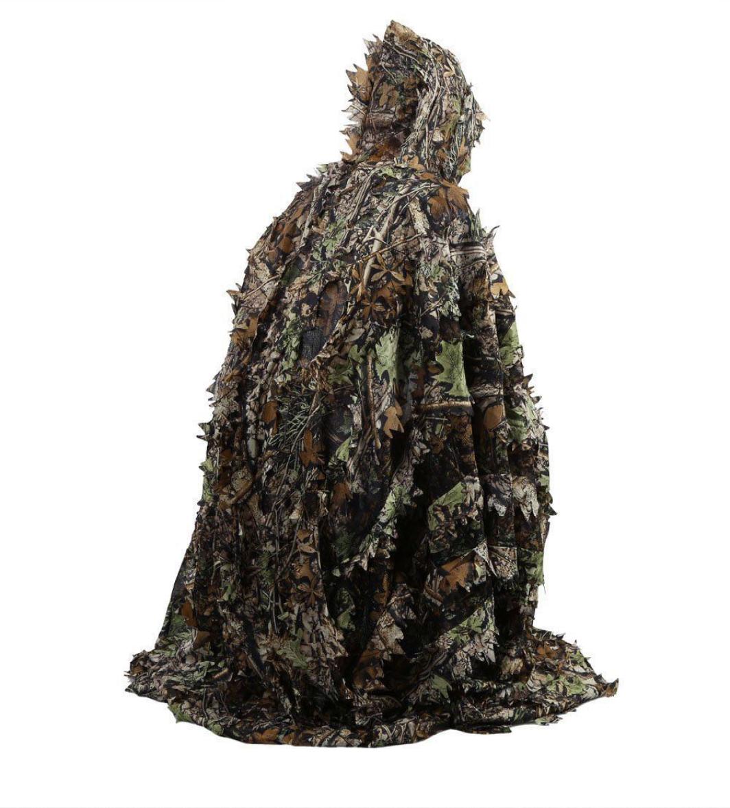 

Outdoor 3D Leaves Camouflage Ghillie Poncho Camo Cape Cloak Stealth Ghillie Suit CS Woodland Hunting Poncho Cloak4325790, Gray