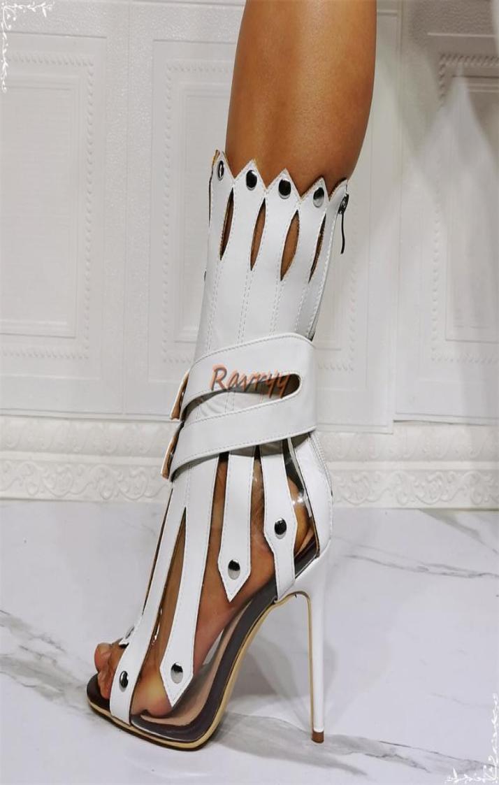 

Boots White Sexy Ruffles Plain Open Toe Zippers Gladiator Sandals Women Fashion High Heel Strappy Sandal Booties Shoes 20221283948, Red