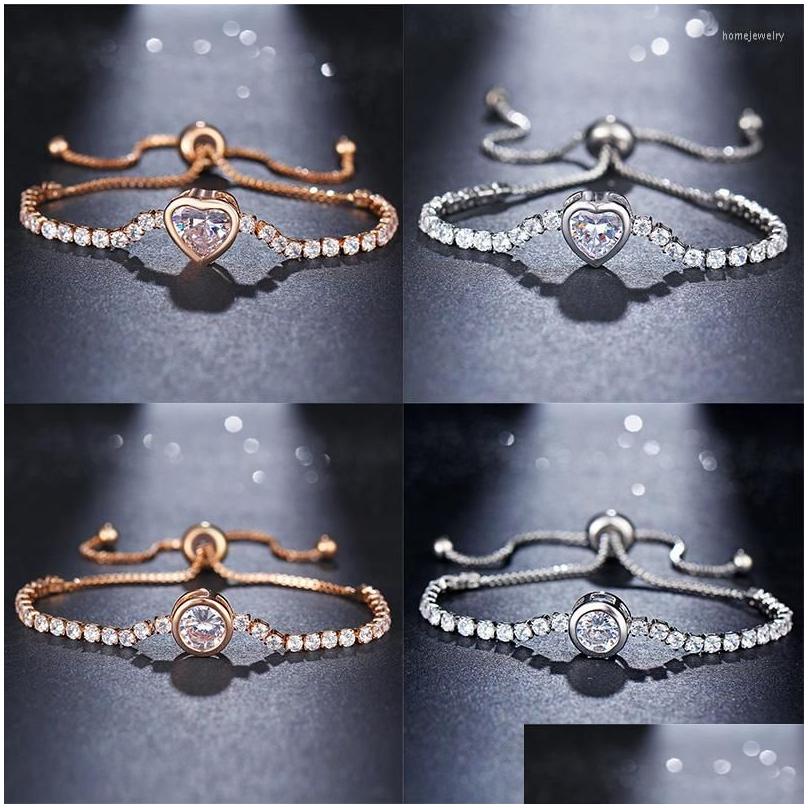 

Beaded Strand Luxury Cubic Zirconia Tennis Bracelet For Women Rose Gold Sier Color Heart Charm Bracelets Bangles Femme Wedding Jewel Dhc8W