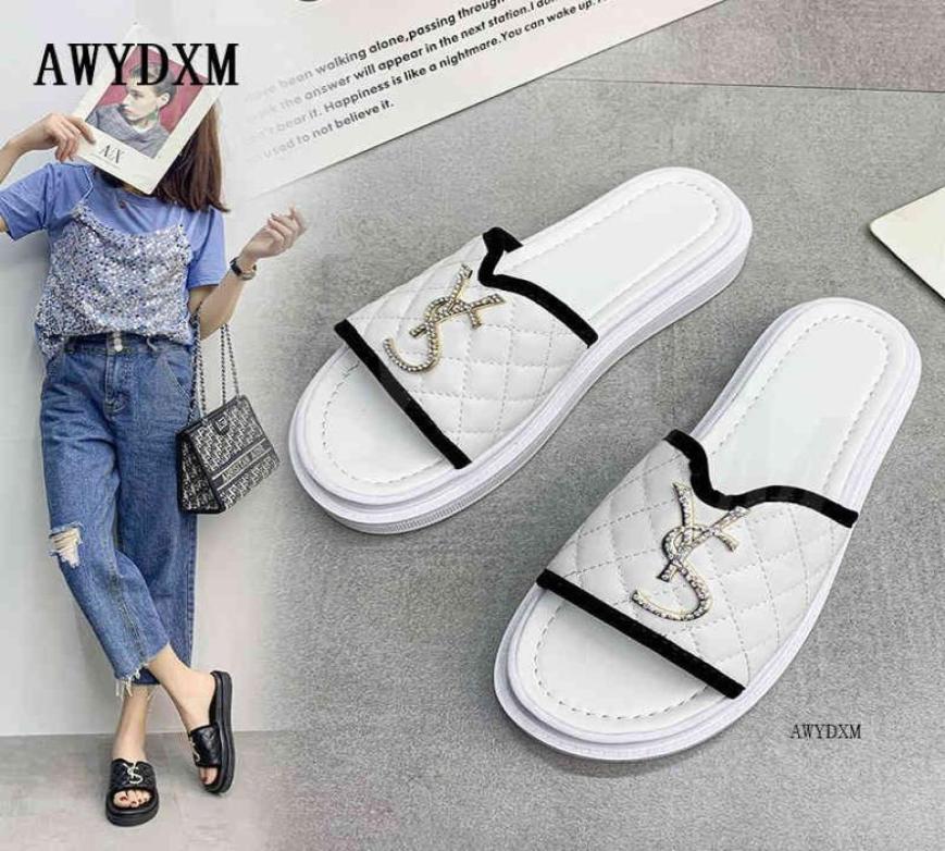 

Women Slippers Fashion Flats Paltfrom Pu Shoes Women Sandals Summer 2021 Desiger Dress Flip Flops Slippers Women Zapatos Mujer Y049519881, White