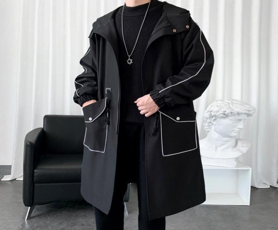

Men039s Trench Coats Men Hooded Jackets Harajuku Windbreaker Pocket Overcoat Male Casual Outwear Hip Hop Streetwear Long Coat7057497, Black