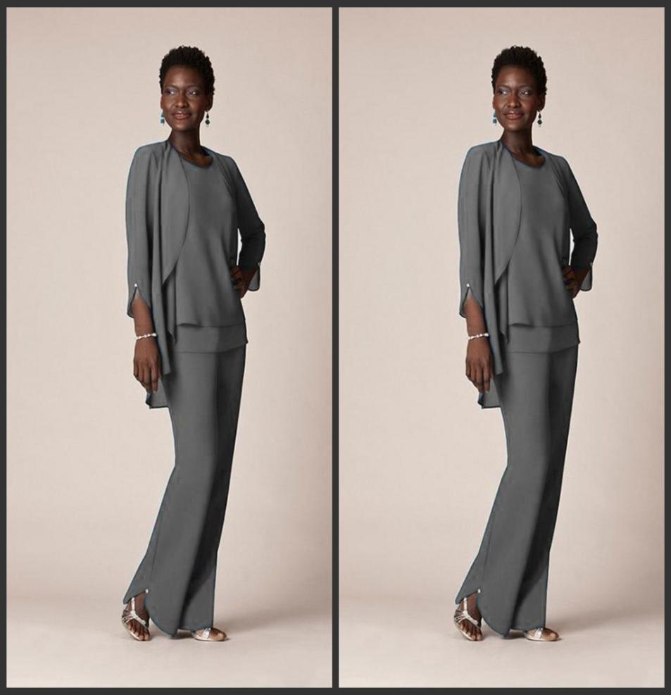 

2020 Grey Chiffon Formal Pant Suits For Mother Groom Dresses Evening Wear Long Mother of the Bride Dresses With Jackets Plus Size 9738000, Water melon