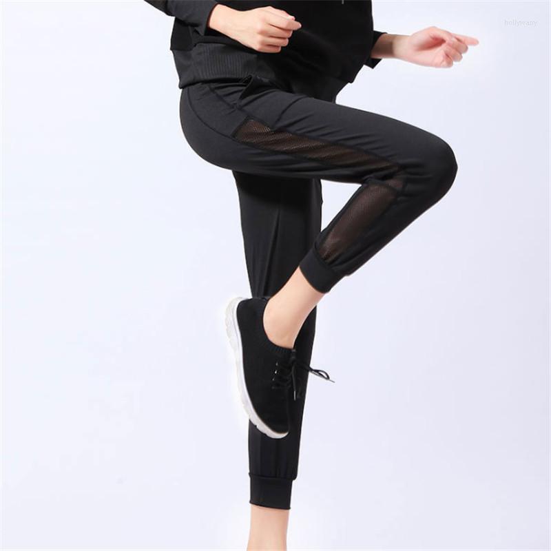 

Active Pants Breathable Mesh Yarn Legging Sport Femme Running Fitness Yoga Gym Workout Women Leggings Pocket Beam Foot Trousers, Black