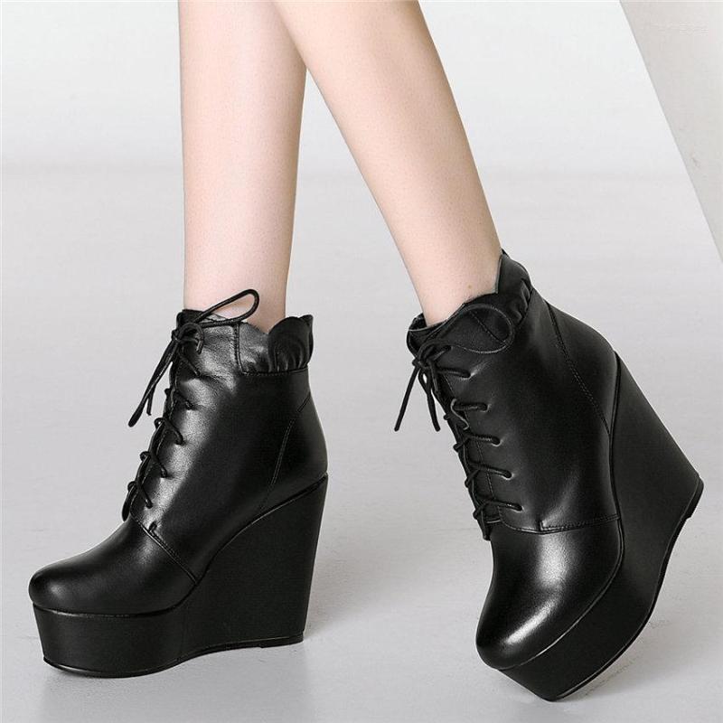 

Dress Shoes Punk Oxfords Women Cow Leather Wedges Super High Heel Platform Winter Pumps Round Toe Hight Top Sneakers Casual, Black2